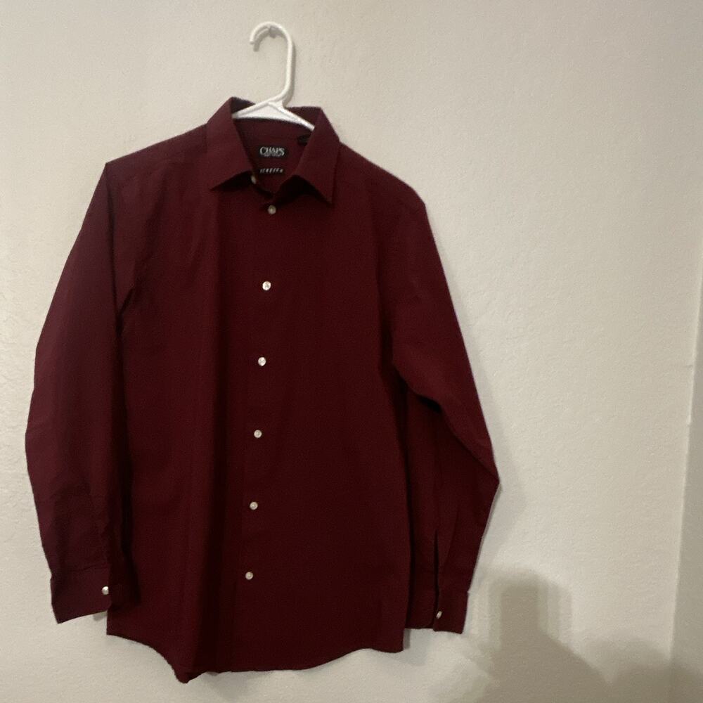Chaps Boys XL Burgundy Solid Stretch Button-Up Point Collar Long Sleeve Shirt
